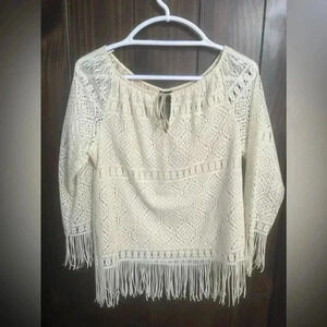 Mixit Bohemian Crochet and Fringe Top. Size: Medium